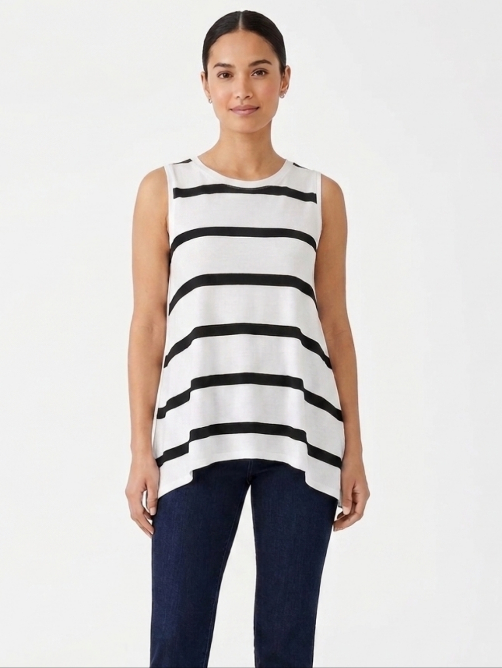 Halogen Black & White Striped Sleeveless Top Keyhole Back XS Sailor Office